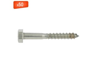 Tirefond tête hexagonale Inox A2, 5 x 35/21 mm, 50/bte - VISWOOD