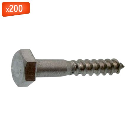 Tirefond tête hexagonale acier Galva, 6 x 25/15 mm, 200/bte - VISWOOD