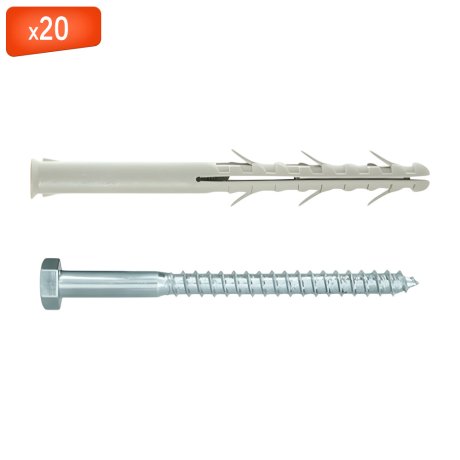 Cheville nylon longue charpente avec vis TH 14 x 160 mm, 20/bte - VISWOOD