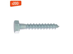 Tirefond tête hexagonale acier zingué blanc, 6 x 20/12 mm, 200/bte - VISWOOD