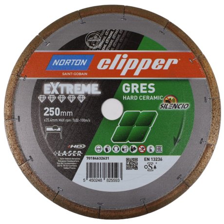 Disque diamant Extreme Grès Silencio Ø250 x 25,4 mm, hauteur segment 12/2,2 mm - NORTON CLIPPER