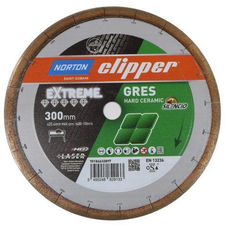 Disque diamant Extreme Grès Silencio Ø300 x 25,4 mm, hauteur segment 15/2,2 mm - NORTON CLIPPER