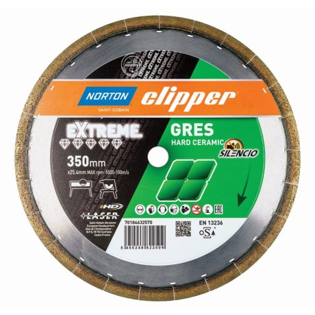Disque diamant Extreme Grès Silencio Ø350 x 25.4 mm, hauteur segment 15 mm - NORTON CLIPPER