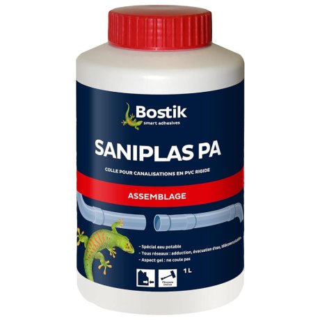 Colle PVC rigide Saniplas PA, boîte avec pinceau 1L - BOSTIK