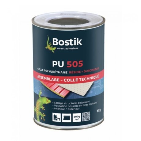 Colle polyuréthane sols et murs PU 505, boîte 1 kg - BOSTIK