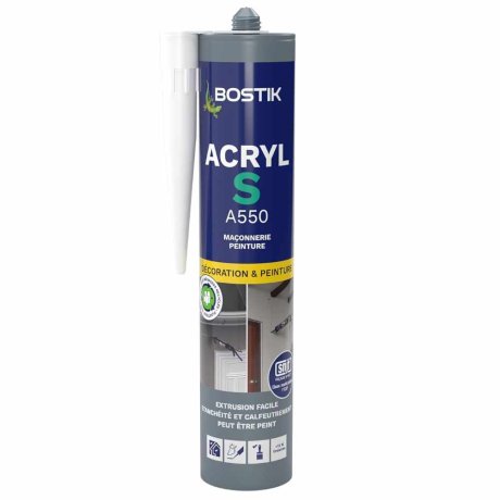Mastic acrylique A550 Acryl S, blanc 310 ml - BOSTIK