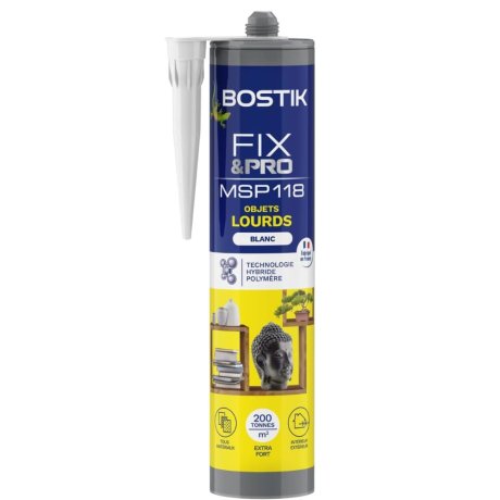 Mastic de fixation Fixpro MSP 118 Objets lourds, blanc 290 ml - BOSTIK