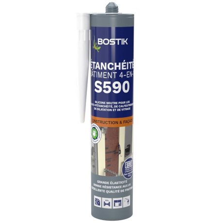 Mastic silicone neutre S590 Étanchéité Bâtiment 4 en 1, blanc 300 ml - BOSTIK