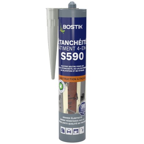 Mastic silicone neutre S590 Étanchéité Bâtiment 4 en 1, gris 300 ml - BOSTIK