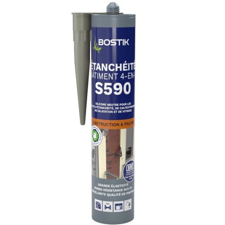 Mastic silicone neutre S590 Étanchéité Bâtiment 4 en 1, pierre 300 ml - BOSTIK