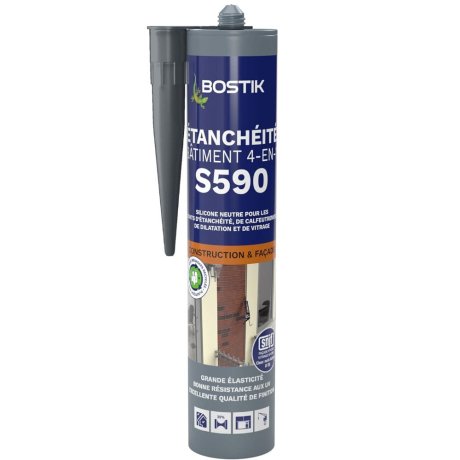 Mastic silicone neutre S590 Étanchéité Bâtiment 4 en 1, gris anthracite 300 ml - BOSTIK