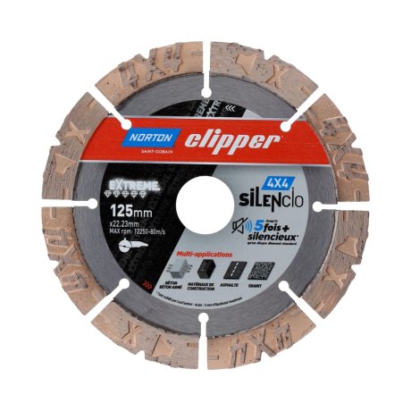 Disque-diamant-Clipper-4x4-Silencio-125-x-22-23-mm-hauteur-segment-12-mm-NORTON-CLIPPER