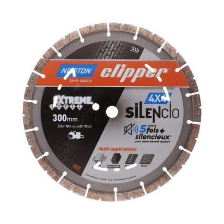 Disque-diamant-Clipper-4x4-Silencio-300-x-20-mm-hauteur-segment-13-mm-NORTON-CLIPPER