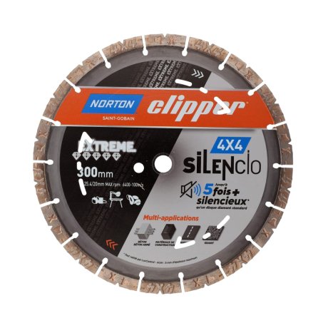 Disque-diamant-Clipper-4x4-Silencio-300-x-20-25-4-mm-hauteur-segment-13-mm-NORTON-CLIPPER