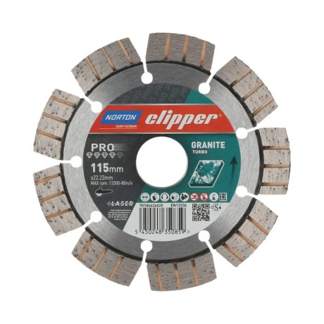 Disque-diamant-Pro-Granit-Turbo-115-x-22-23-mm-hauteur-segment-12-2-2-mm-NORTON-CLIPPER