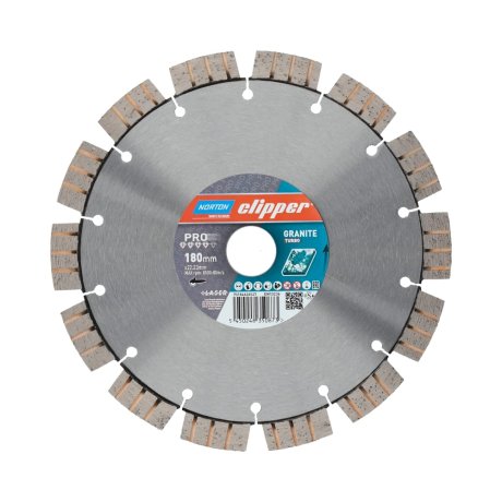 Disque-diamant-Pro-Granit-Turbo-180-x-22-23-mm-hauteur-segment-12-2-4-mm-NORTON-CLIPPER