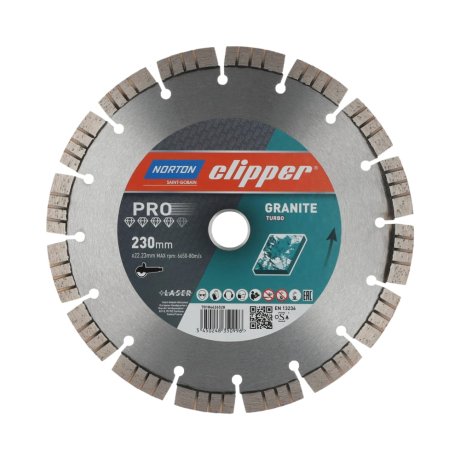 Disque-diamant-Pro-Granit-Turbo-230-x-22-23-mm-hauteur-segment-12-2-6-mm-NORTON-CLIPPER