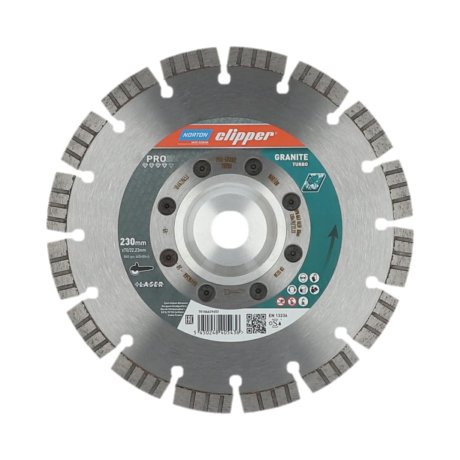 Disque-diamant-Pro-Granit-Turbo-230-x-70-22-23-mm-avec-flasque-hauteur-segment-12-2-6-mm-NORTON-CLIPPER