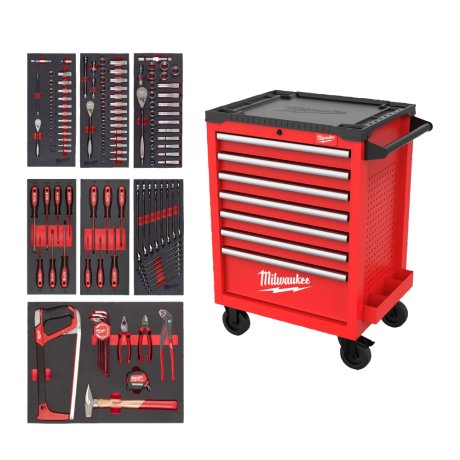 Servante équipée Toolguard™ 7 tiroirs 69 cm 131 outils rouge - MILWAUKEE