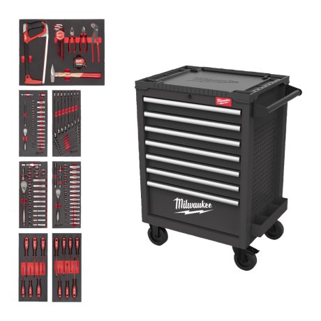 Servante équipée Toolguard™ 7 tiroirs 69 cm 131 outils grise - MILWAUKEE