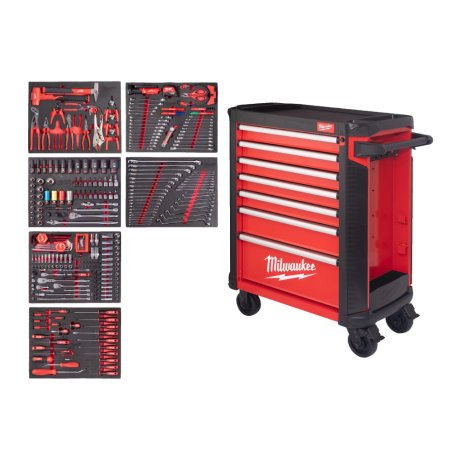 Servante Toolguard™ rouge équipée de 337 outils, 7 tiroirs 78 cm - MILWAUKEE