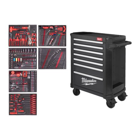 Servante Toolguard™ grise équipée de 337 outils, 7 tiroirs 78 cm - MILWAUKEE
