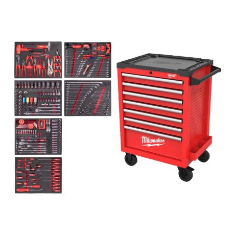 Servante Toolguard™ rouge équipée de 337 outils, 7 tiroirs 69 cm - MILWAUKEE