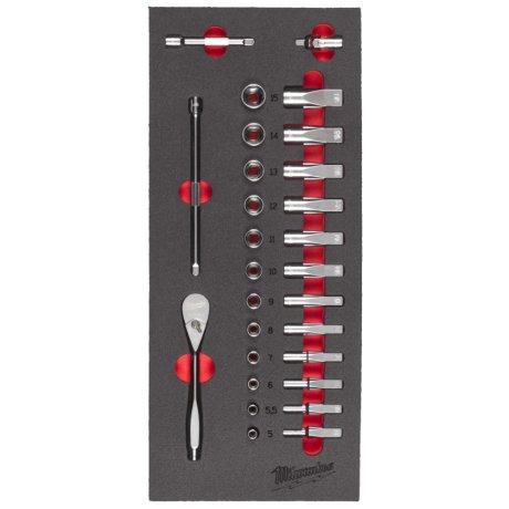 Module mousse cliquet et douilles 1/4″, 28 pièces - MILWAUKEE