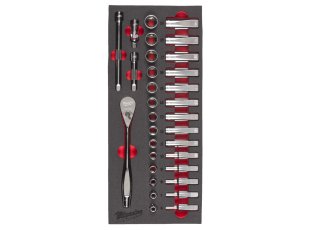 Module mousse cliquet et douilles 3/8″, 32 pièces - MILWAUKEE