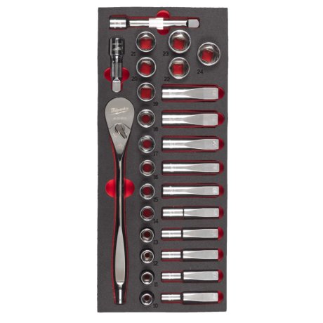 Module mousse cliquet et douilles 1/2″, 28 pièces - MILWAUKEE