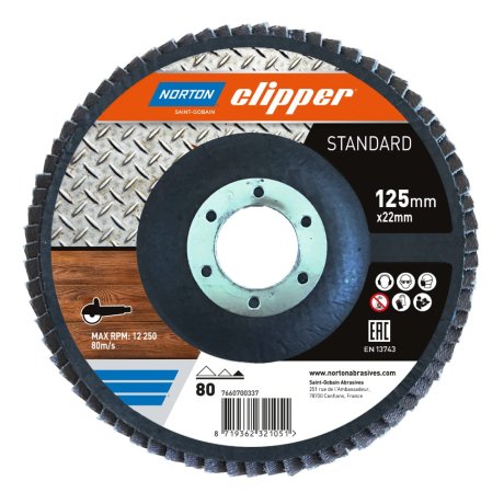 Disque à lamelles standard Ø125 x 22 mm, grain 80 - NORTON CLIPPER