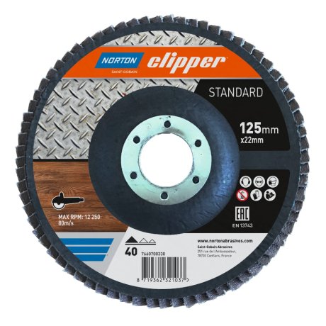 Disque à lamelles standard Ø125 x 22 mm, grain 40 - NORTON CLIPPER
