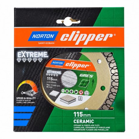 Disque diamant Extreme Grès Ø115 x 22,23 mm, hauteur segment 10/1,2 mm - NORTON CLIPPER